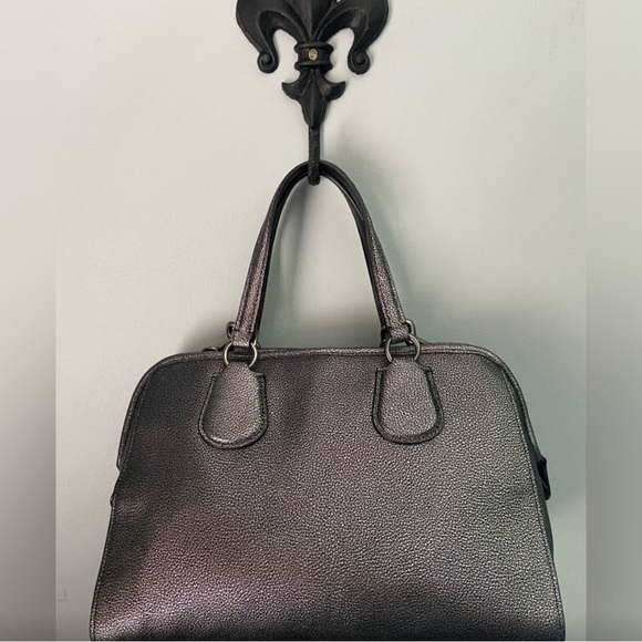 COACH Nolita Gunmetal Metallic Pebble Leather Satchel Shoulder Bag Excellent - Picture 2 of 13